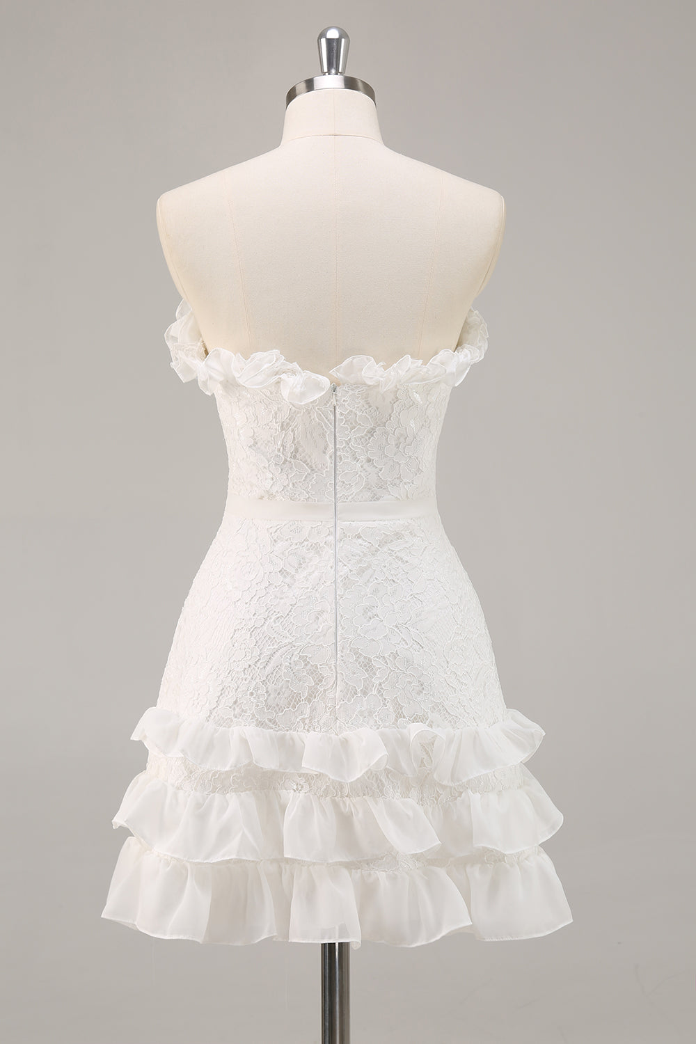 White Lace A Line Sweetheart Mini Graduation Dress