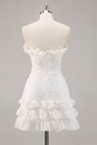 White Lace A Line Sweetheart Mini Graduation Dress