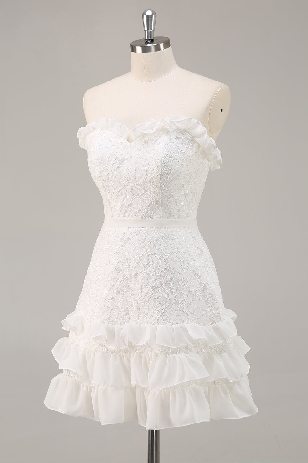 White Lace A Line Sweetheart Mini Graduation Dress