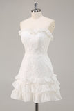 White Lace A Line Sweetheart Mini Graduation Dress
