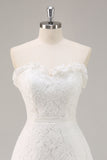 White Lace A Line Sweetheart Mini Graduation Dress