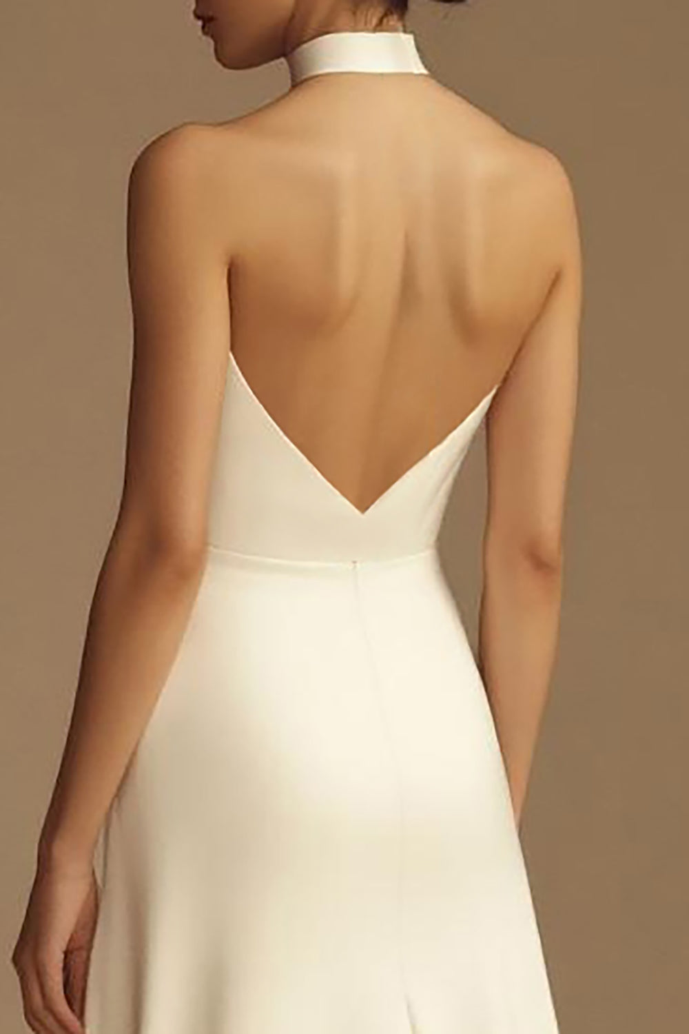 White Halter Satin A Line Backless Formal Dress