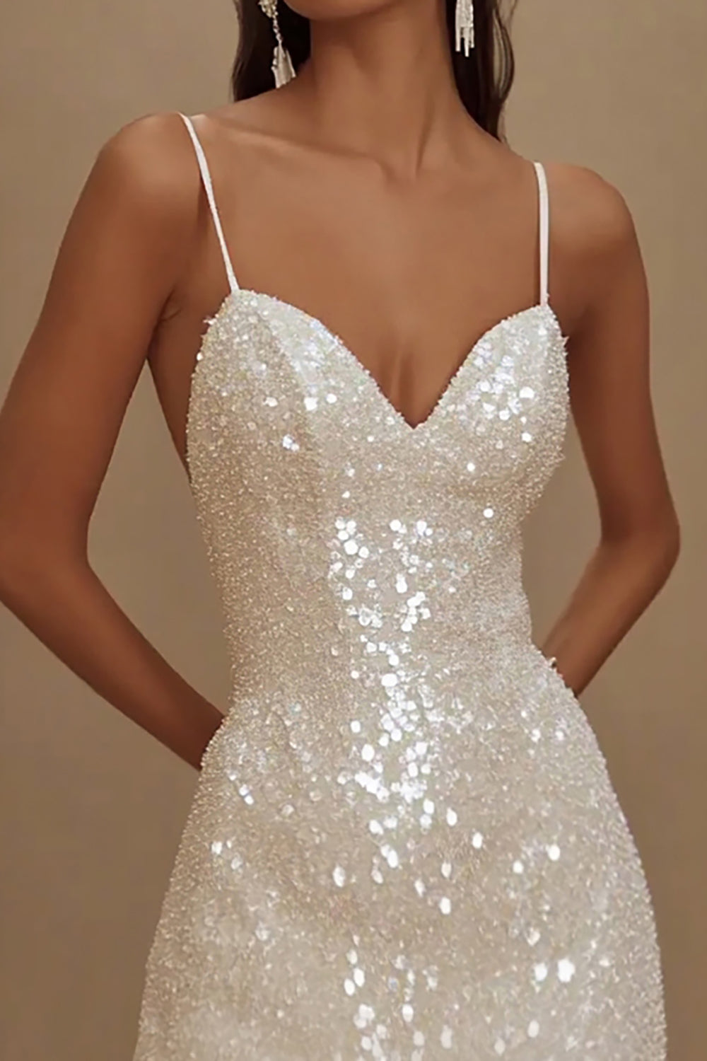 Sparkly White Sequin Spaghetti Straps Bodycon Short Graduation Dress