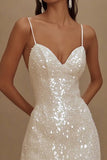 Sparkly White Sequin Spaghetti Straps Bodycon Short Graduation Dress