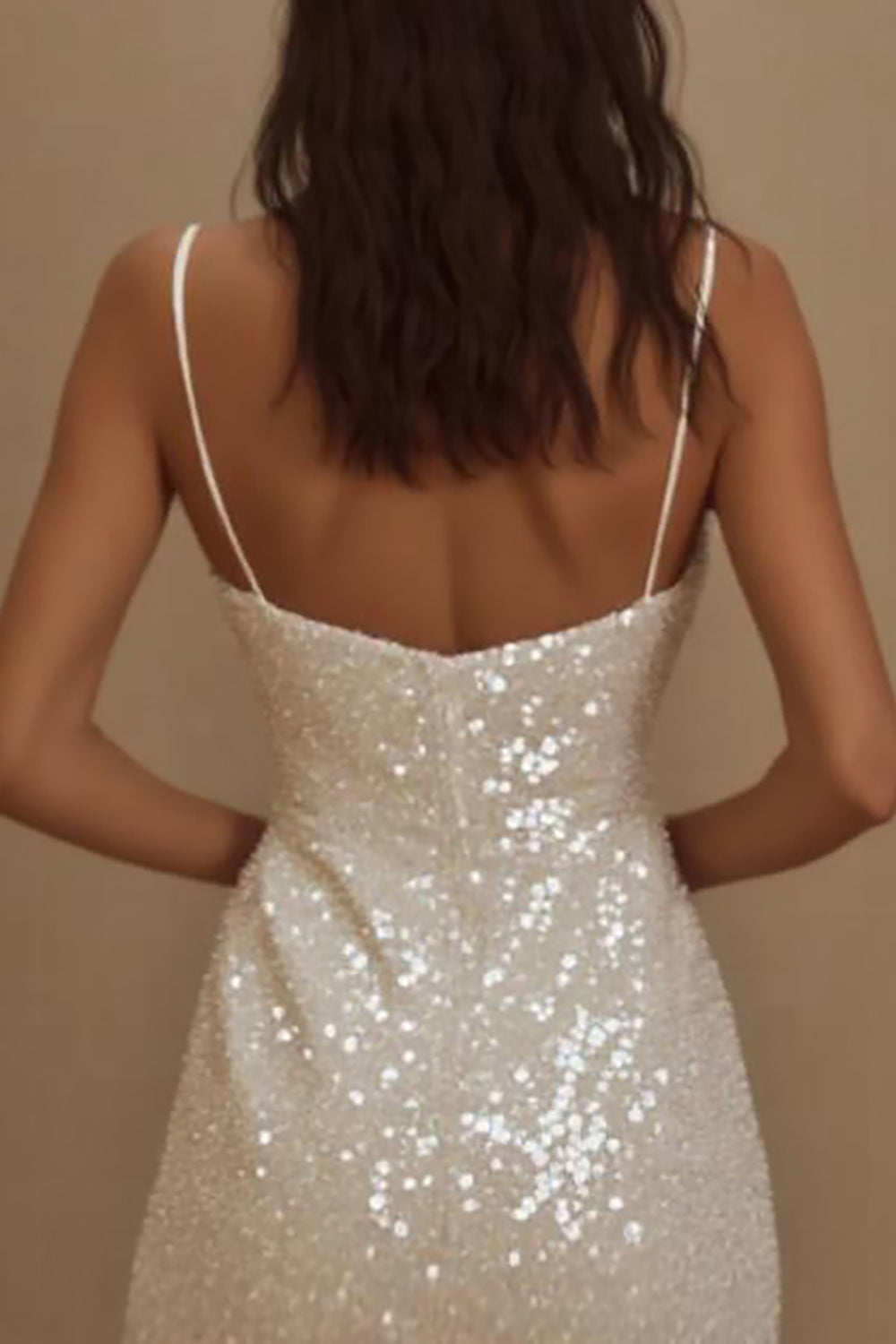 Sparkly White Sequin Spaghetti Straps Bodycon Short Graduation Dress