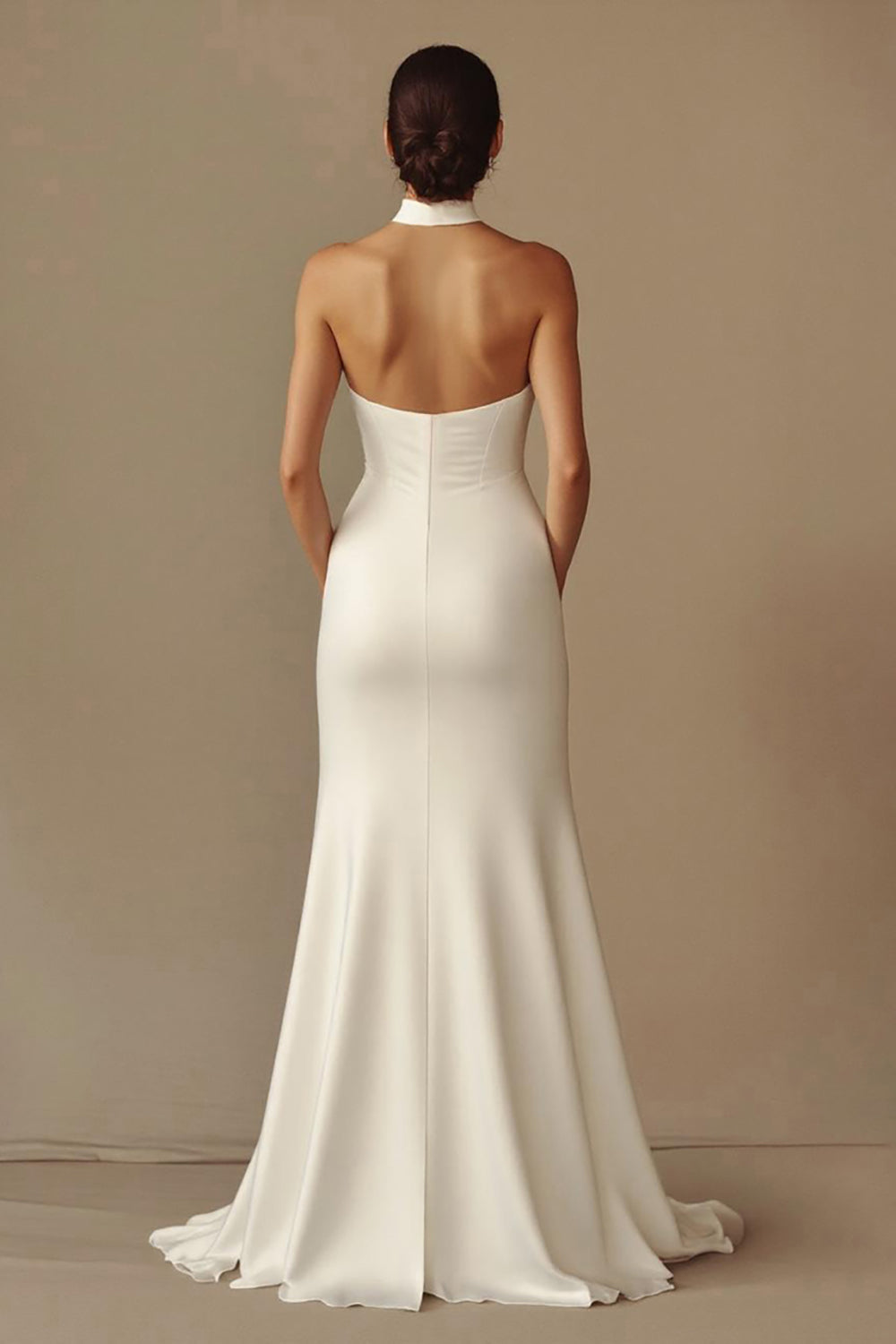 White Mermaid Halter Satin Long Formal Dress