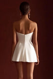 White Satin Sweetheart A Line Short Graduation Dress with Bow