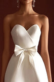 White Satin Sweetheart A Line Short Graduation Dress with Bow