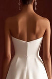 White Satin Sweetheart A Line Short Graduation Dress with Bow