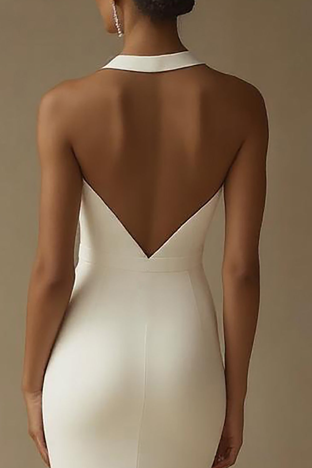 White Keyhole Satin Mermaid Long Formal Dress with Slit