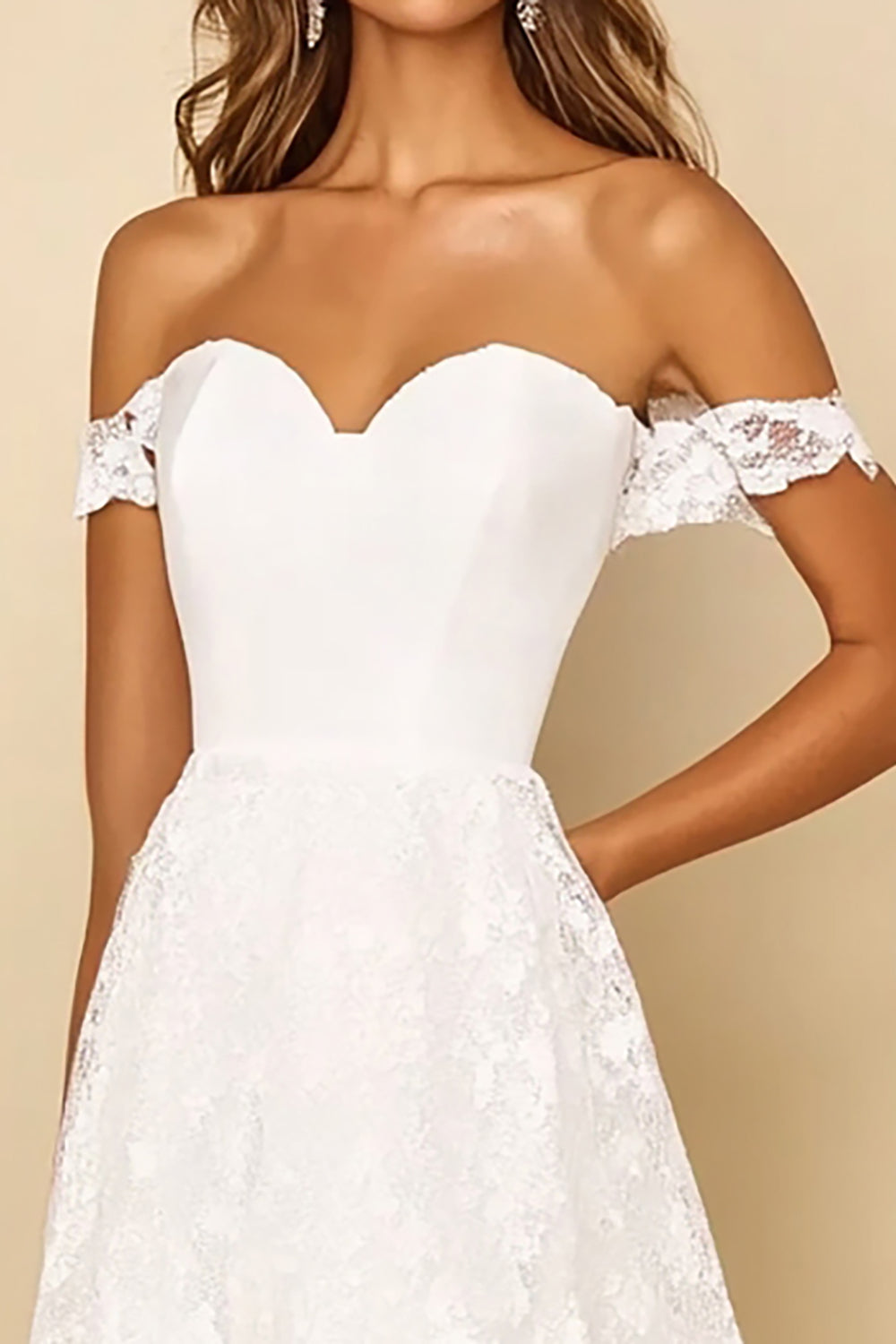 White Lace Off the Shoulder A Line Long Formal Dress