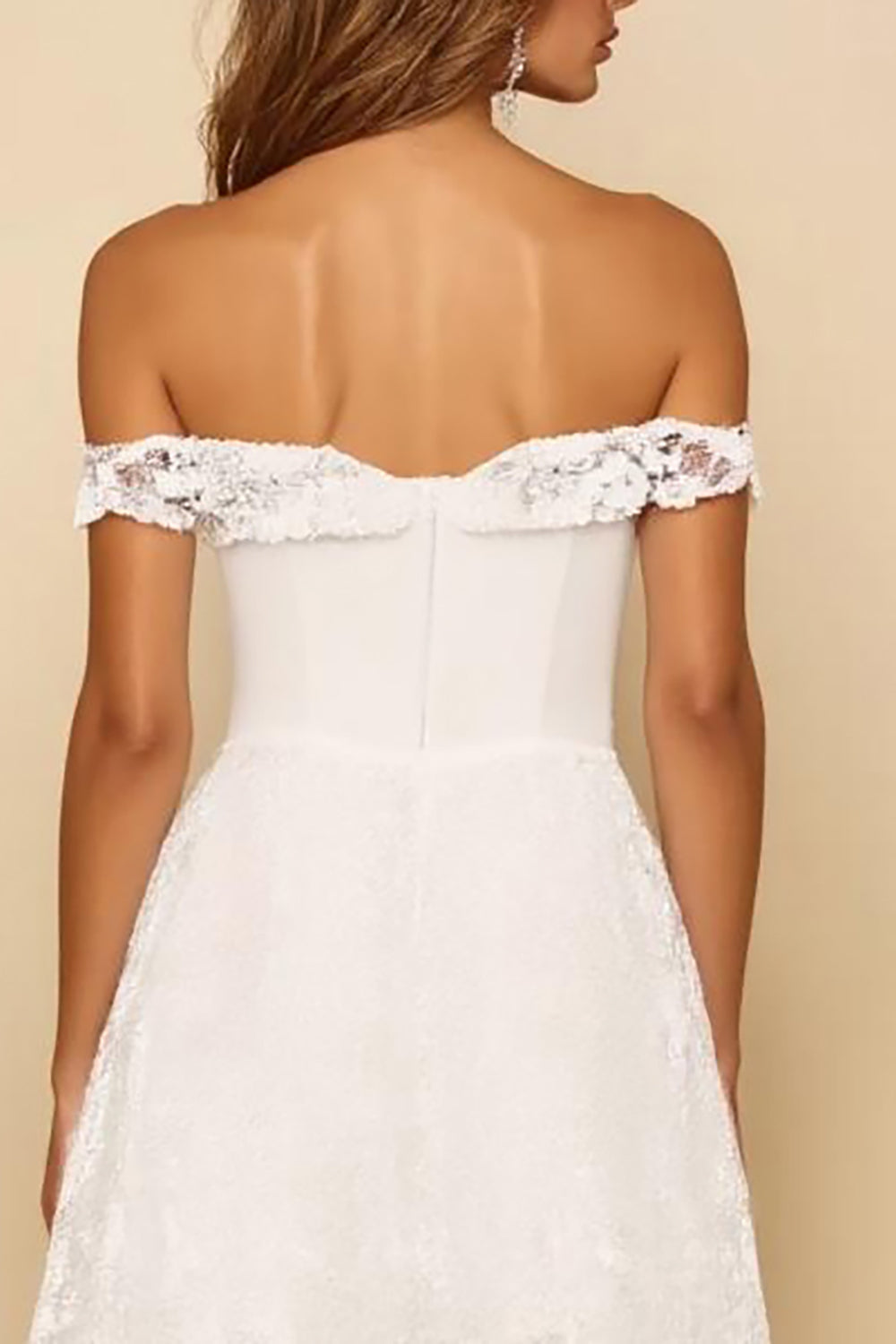 White Lace Off the Shoulder A Line Long Formal Dress