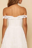 White Lace Off the Shoulder A Line Long Formal Dress