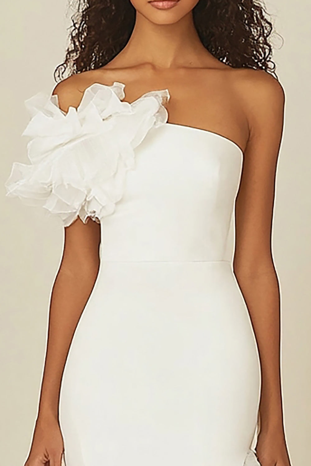 White One Shoulder Sheath Long Formal Dress with Ruffles