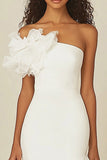 White One Shoulder Sheath Long Formal Dress with Ruffles