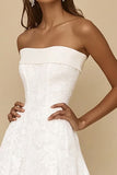 White A-Line Strapless Lace Midi Graduation Dress