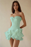 White Chiffon A-Line Strapless Ruffled Graduation Dress