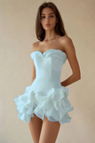 White Chiffon A-Line Strapless Ruffled Graduation Dress