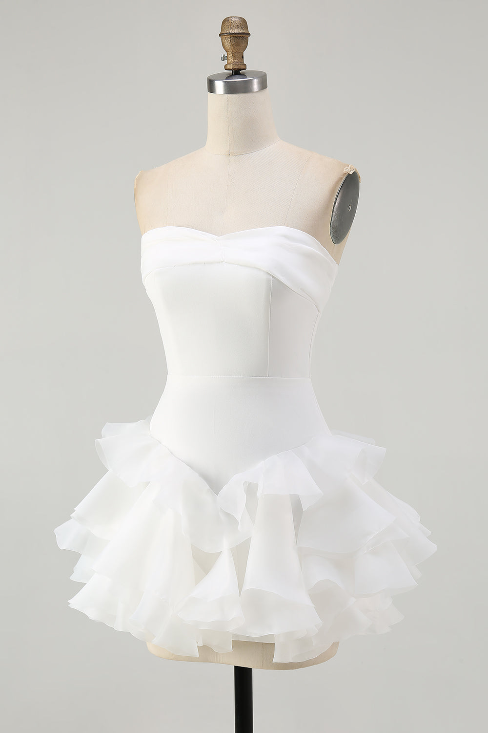 White A-Line Strapless Chiffon Ruffled Short Graduation Dress