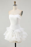 White A-Line Strapless Chiffon Ruffled Short Graduation Dress