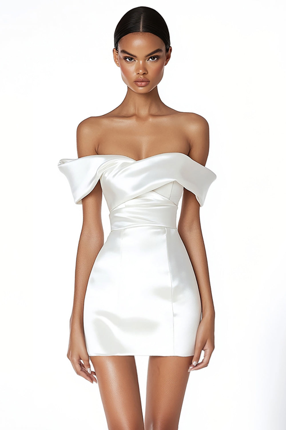 White Satin Off The Shoulder Bodycon Short Graduation Dress