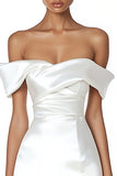 White Satin Off The Shoulder Bodycon Short Graduation Dress