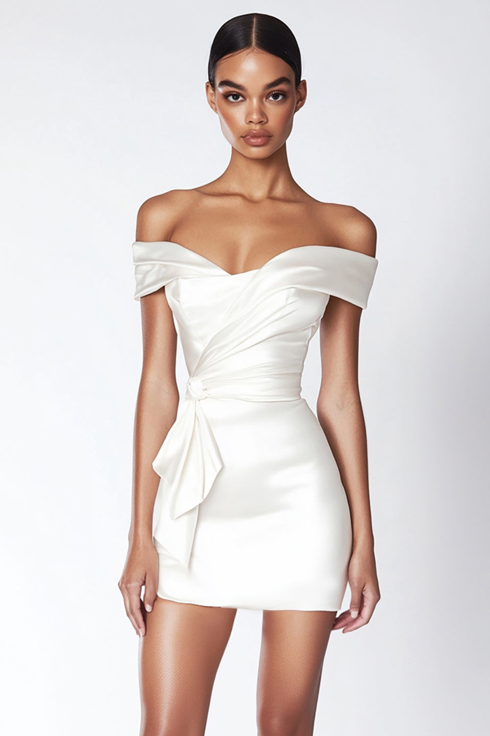 White Off The Shoulder Satin Bodycon Short Graduation Dress