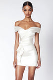 White Off The Shoulder Satin Bodycon Short Graduation Dress