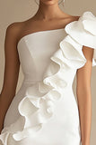 White One Shoulder Ruffled Bodycon Short Graduation Dress