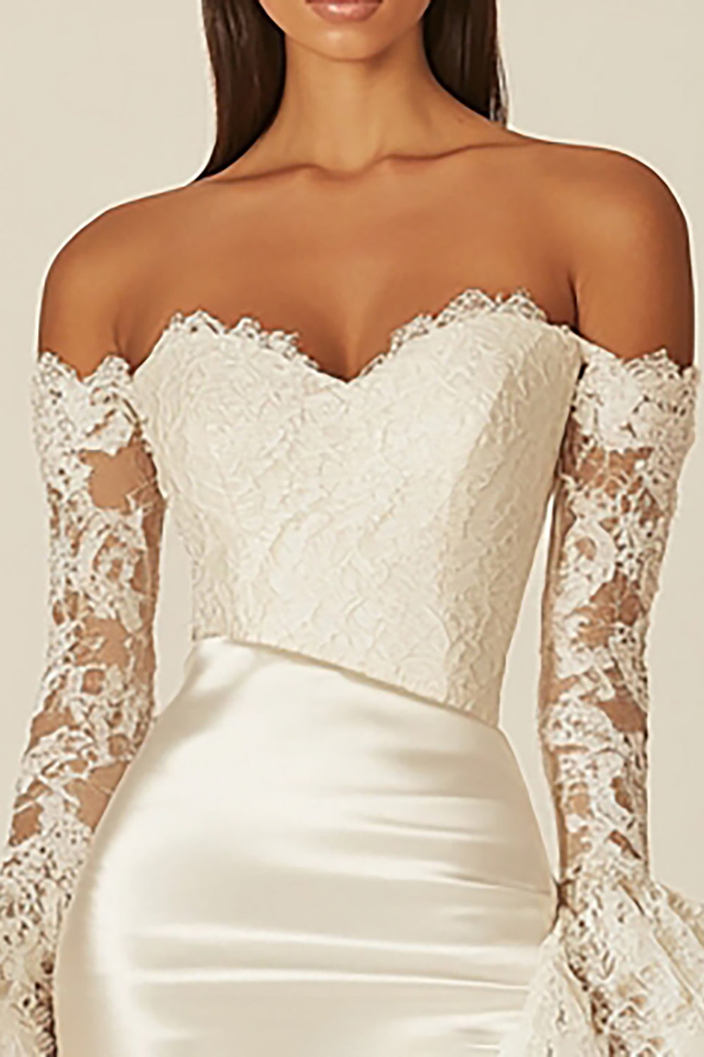 White Off The Shoulder Bodycon Lace Graduation Dress with Long Sleeves