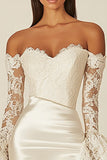 White Off The Shoulder Bodycon Lace Graduation Dress with Long Sleeves