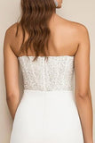White Bodycon Strapless Mini Graduation Dress with Sequins