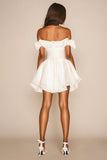White A Line Off the Shoulder Ruffled Mini Graduation Dress