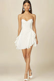White A Line Strapless Chiffon Short Graduation Dress with Ruffles
