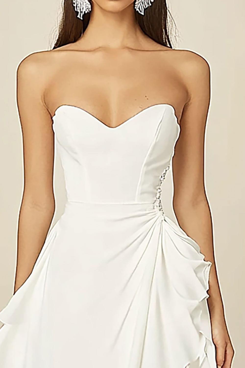 White A Line Strapless Chiffon Short Graduation Dress with Ruffles