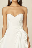 White A Line Strapless Chiffon Short Graduation Dress with Ruffles