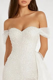 Sparkly White Sequins Bodycon Off the Shoulder Short Graduation Dress