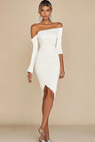 White Off The Shoulder Bodycon Short Graduation Dress with Long Sleeves