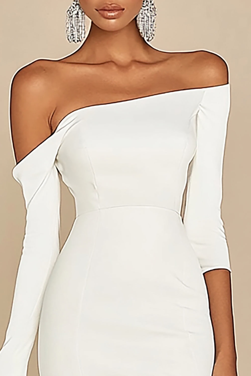 White Off The Shoulder Bodycon Short Graduation Dress with Long Sleeves