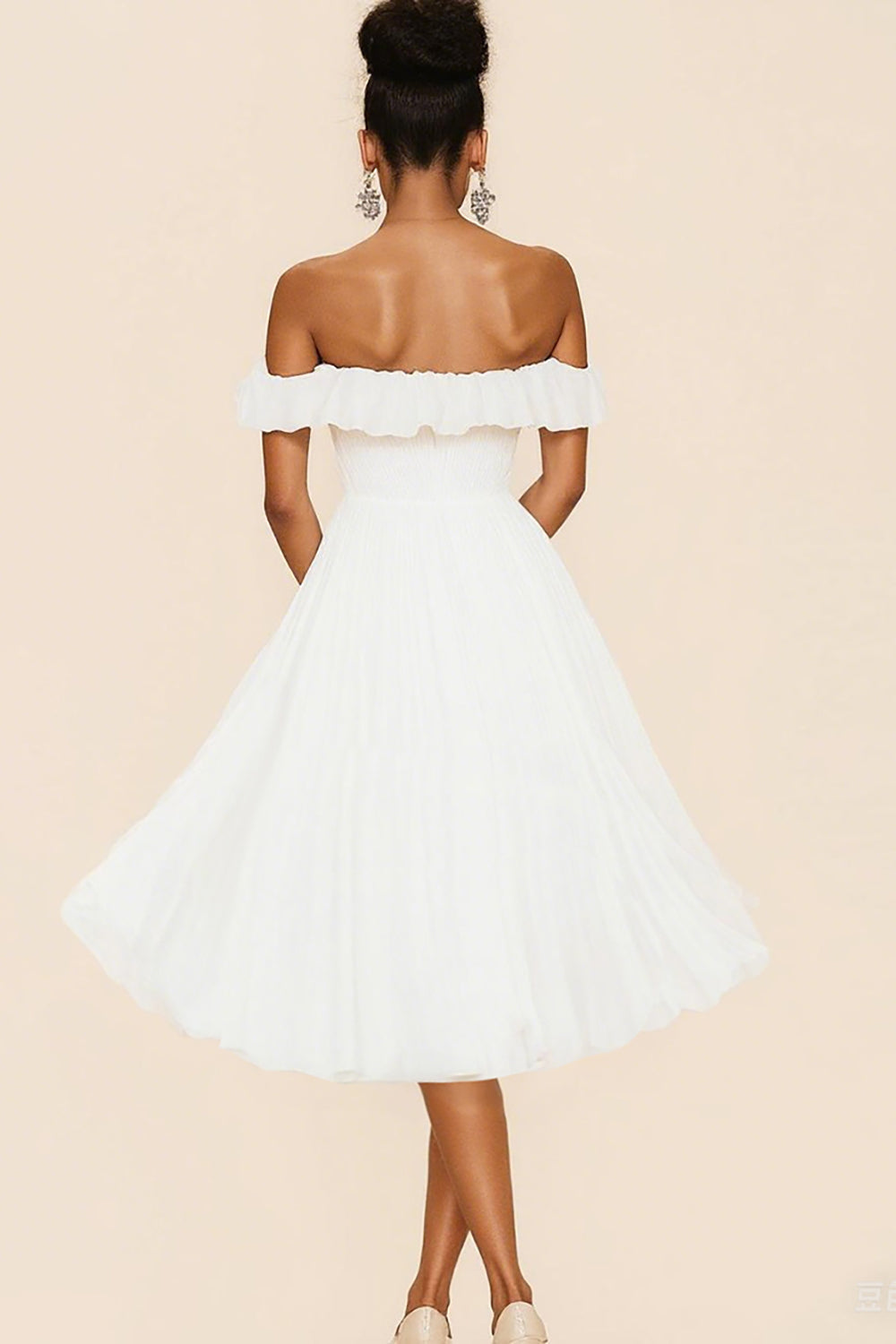 White Off The Shoulder A Line Chiffon Ruffled Short Graduation Dress