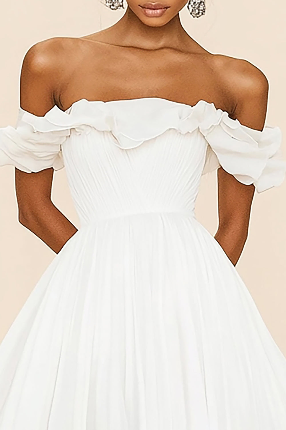 White Off The Shoulder A Line Chiffon Ruffled Short Graduation Dress
