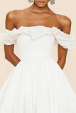 White Off The Shoulder A Line Chiffon Ruffled Short Graduation Dress