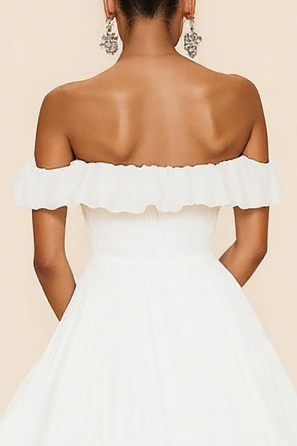 White Off The Shoulder A Line Chiffon Ruffled Short Graduation Dress