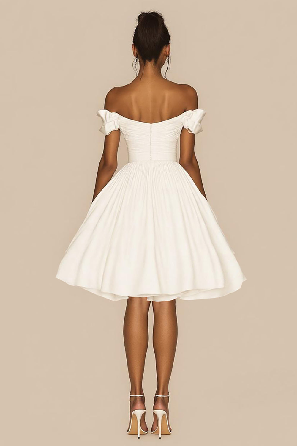White A Line Off The Shoulder Satin Ruffled Short Graduation Dress