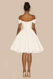 White A Line Off The Shoulder Satin Ruffled Short Graduation Dress