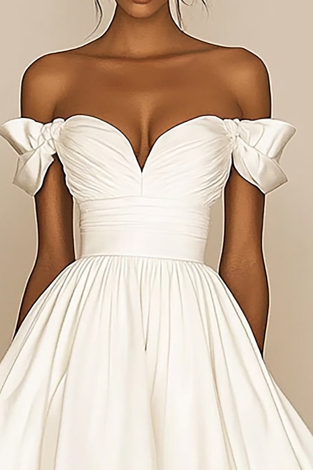 White A Line Off The Shoulder Satin Ruffled Short Graduation Dress