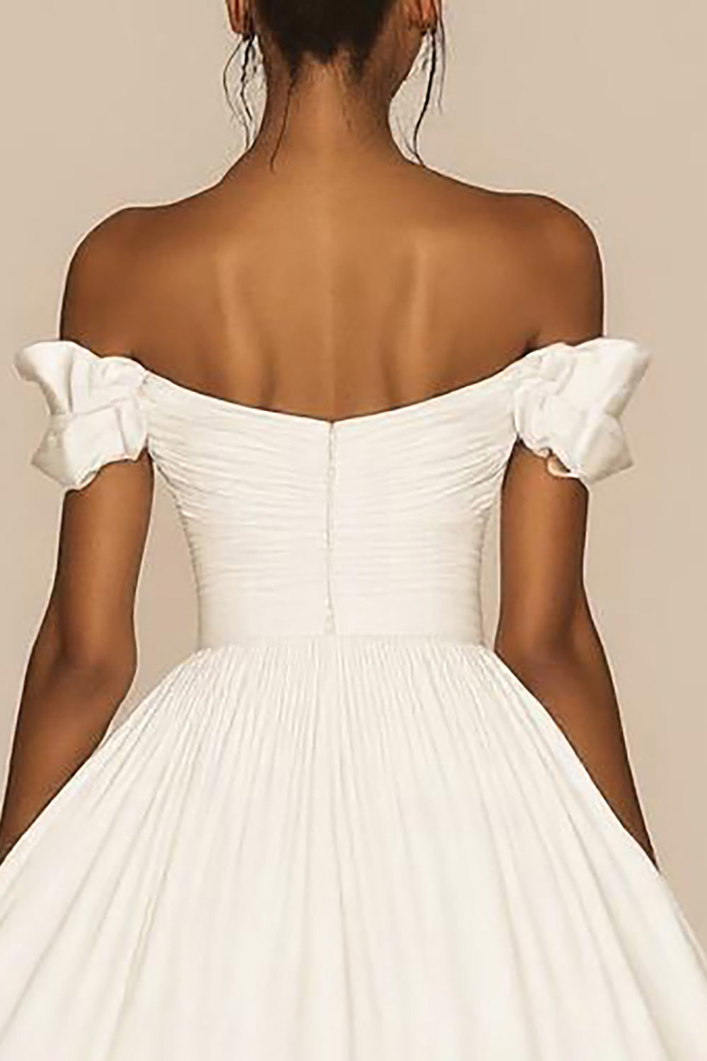 White A Line Off The Shoulder Satin Ruffled Short Graduation Dress