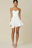 Strapless White A Line Chiffon Ruffled Short Graduation Dress
