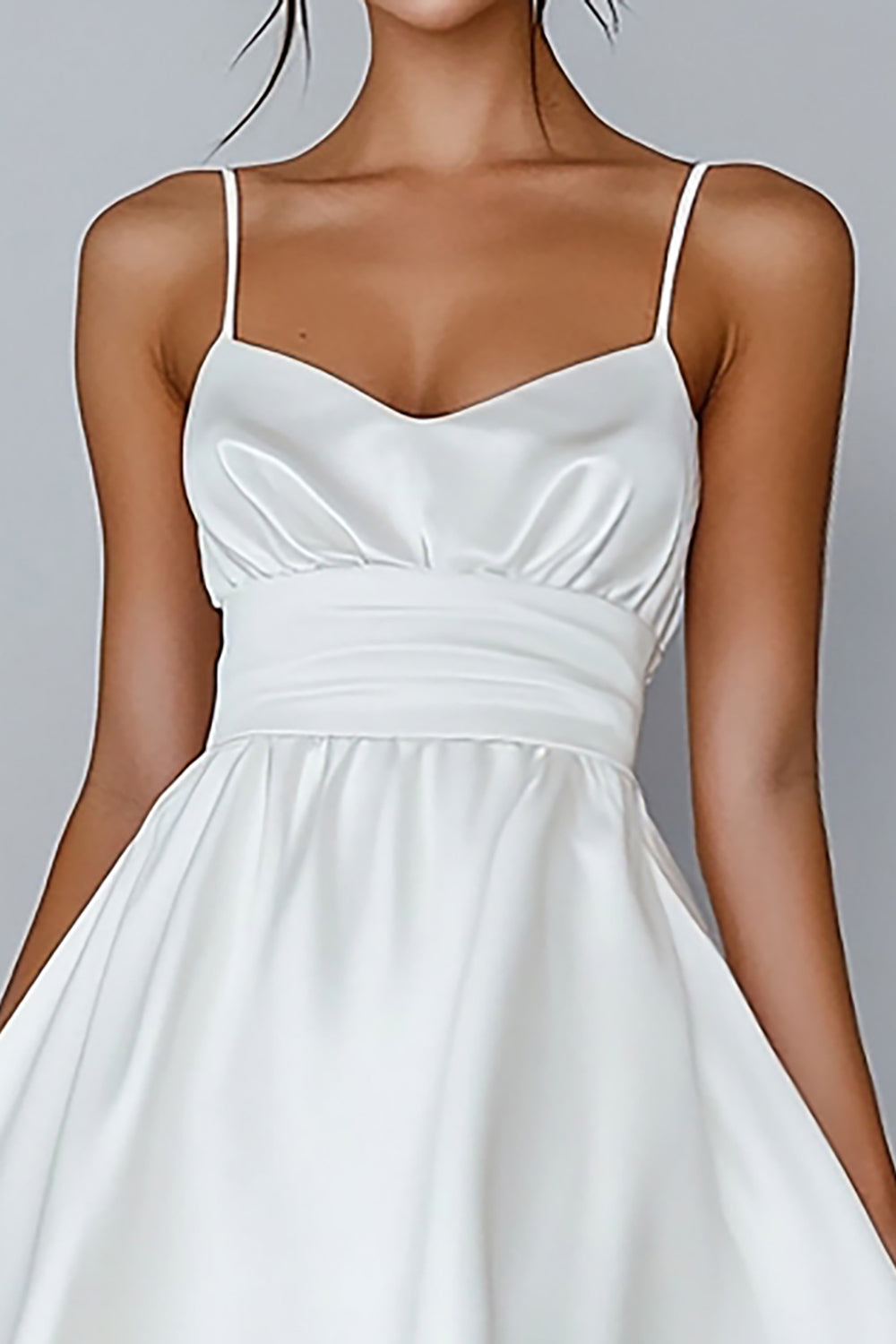White A Line Spaghetti Straps Satin Short Graduation Dress