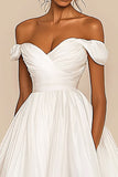 Off The Shoulder Chiffon White A Line Pleated Short Graduation Dress